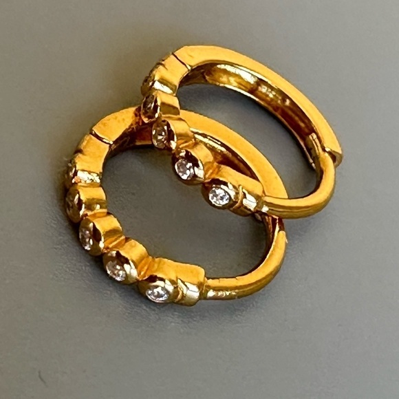 Tiny Sterling Silver CZ Tiny Hoop Earrings in Gold - Picture 5 of 8